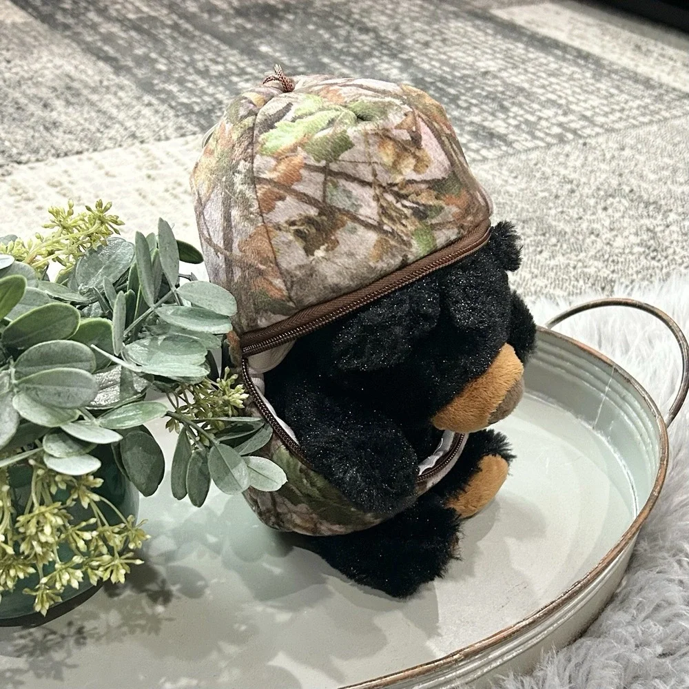 Wishpets Hidden Black Bear Inside Camouflage Zipped Egg Pouch NWT